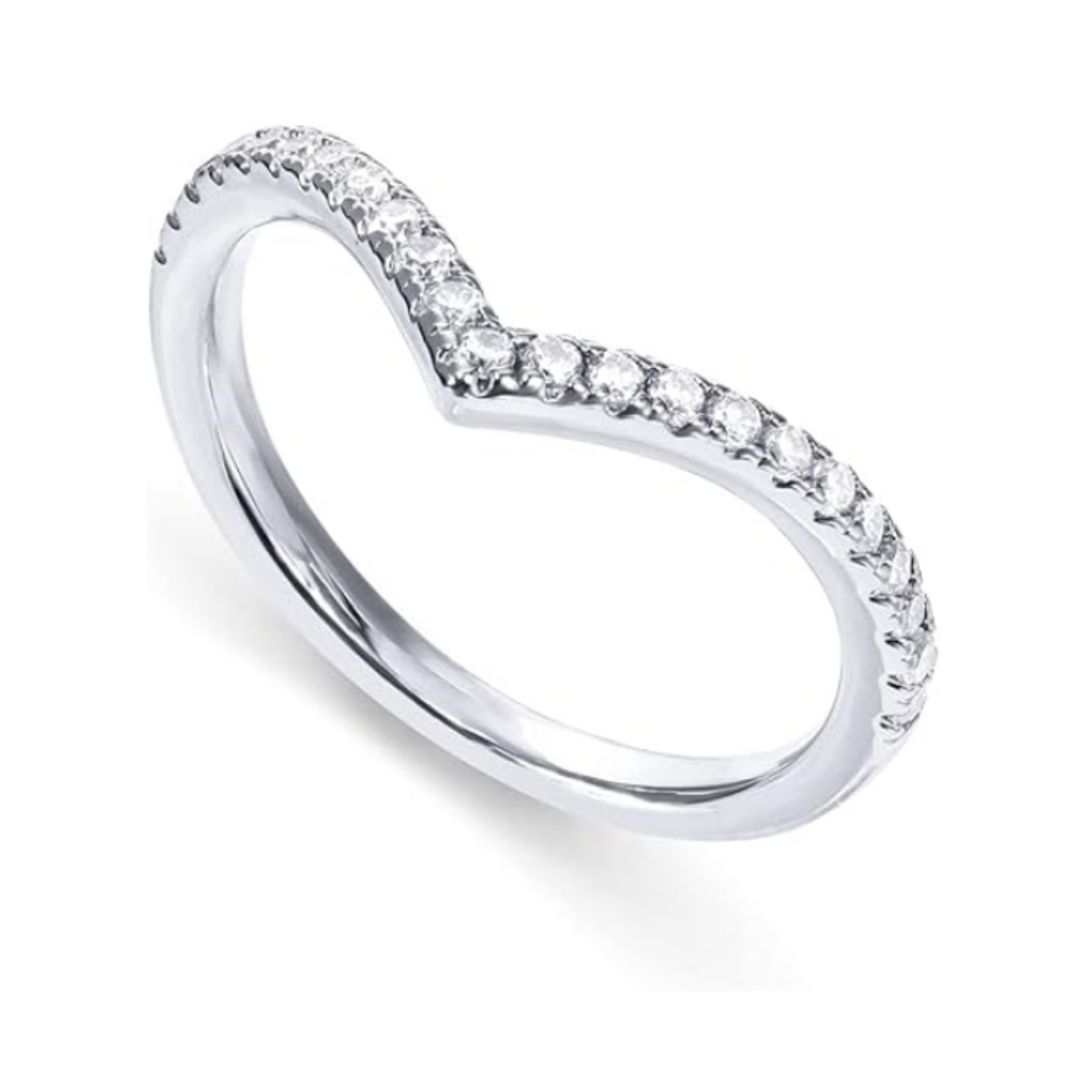 14K Gold Plated Sparkling 'V' Ring Cubic Zirconia Ring In White Gold
